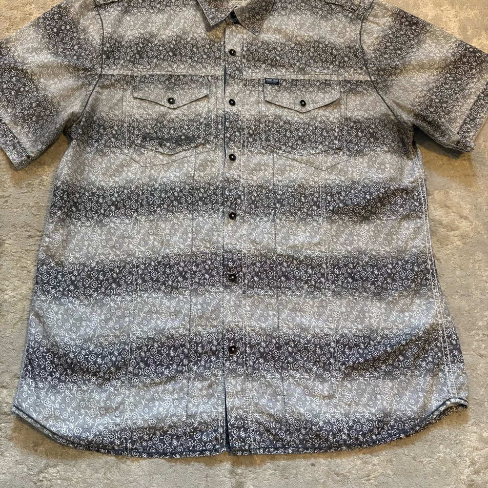 Point Zero Men's Black & Grey Ombré Floral Patterned Button Shirt Size Xlarge - Picture 7 of 12